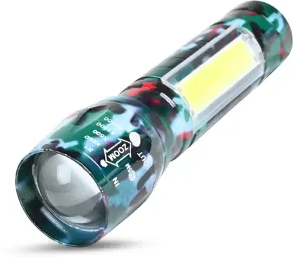 Mini Linterna LED Recargable Camuflada con Zoom, Luz Frontal y Lateral